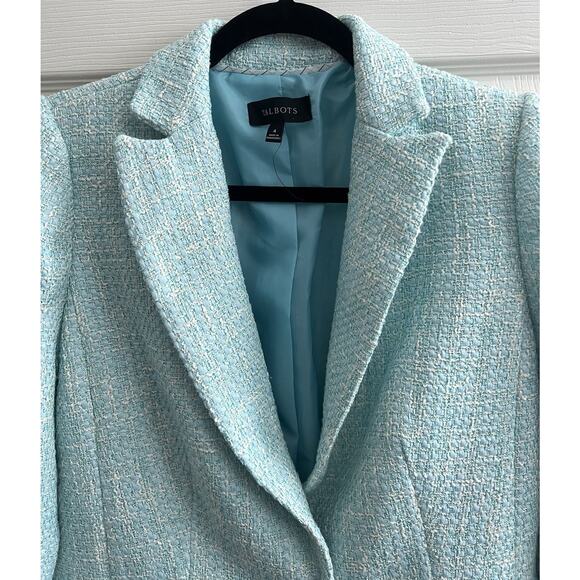TALBOTS Women's Aqua Blue Luxe Tweed Tailored Career Blazer Jacket - Picture 7 of 14